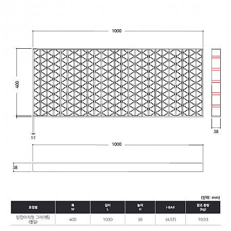 400*1000*38(4.5T)_벌집그레이팅
